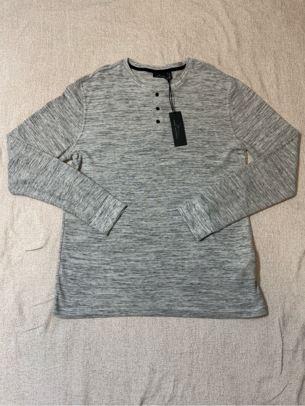 NWT Marc Anthony Mens XL Gray Henley Long Sleeve Quiet Luxury Minimalist